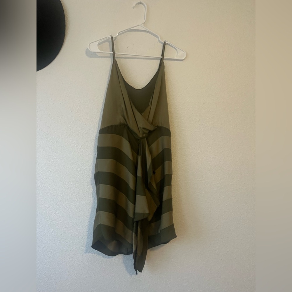 Alice + Olivia | Striped silk slip olive
